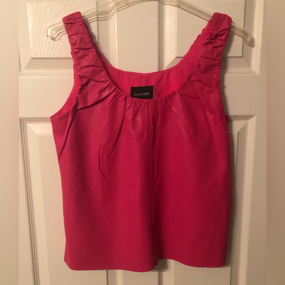 Dolce Cabo Fuchsia Sleeveless Faux Leather Fully Lined Blouse NWT